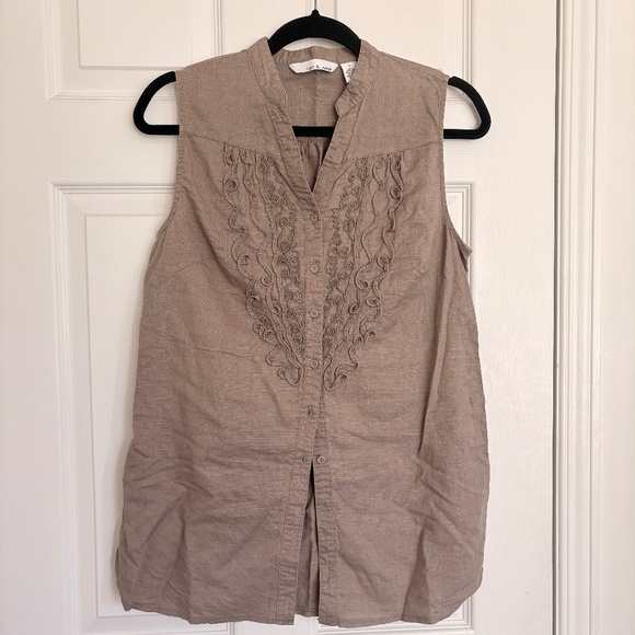 Anthropologie Lucy & Laurel Sleeveless Linen Button Down Top Vest - Picture 1 of 4